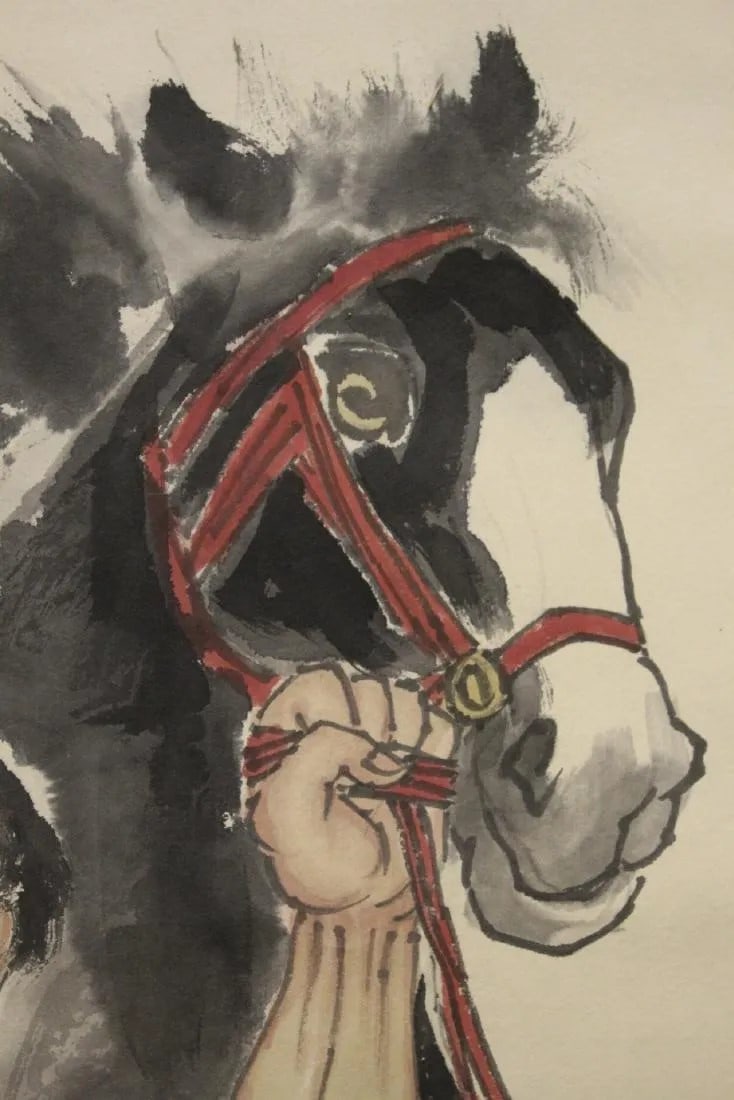 Watercolor scroll "man with horse" by Famous Chinese Painter, Beihong Xu - 9