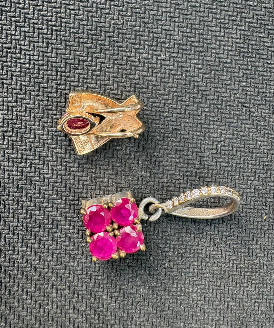 Two Very Bright Ruby GEM Silver Pendants - 2
