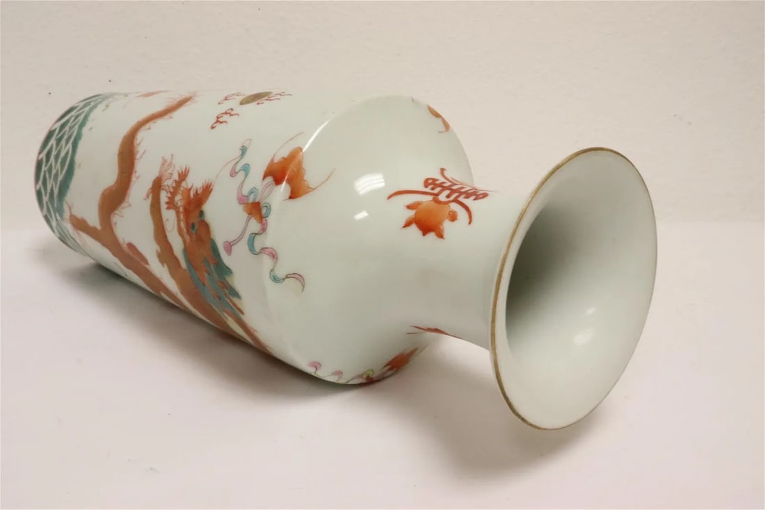 Famille rose porcelain vase with dragon,Marked Qing, Qianlong Period 11.75" Hx4.5"diac - 8