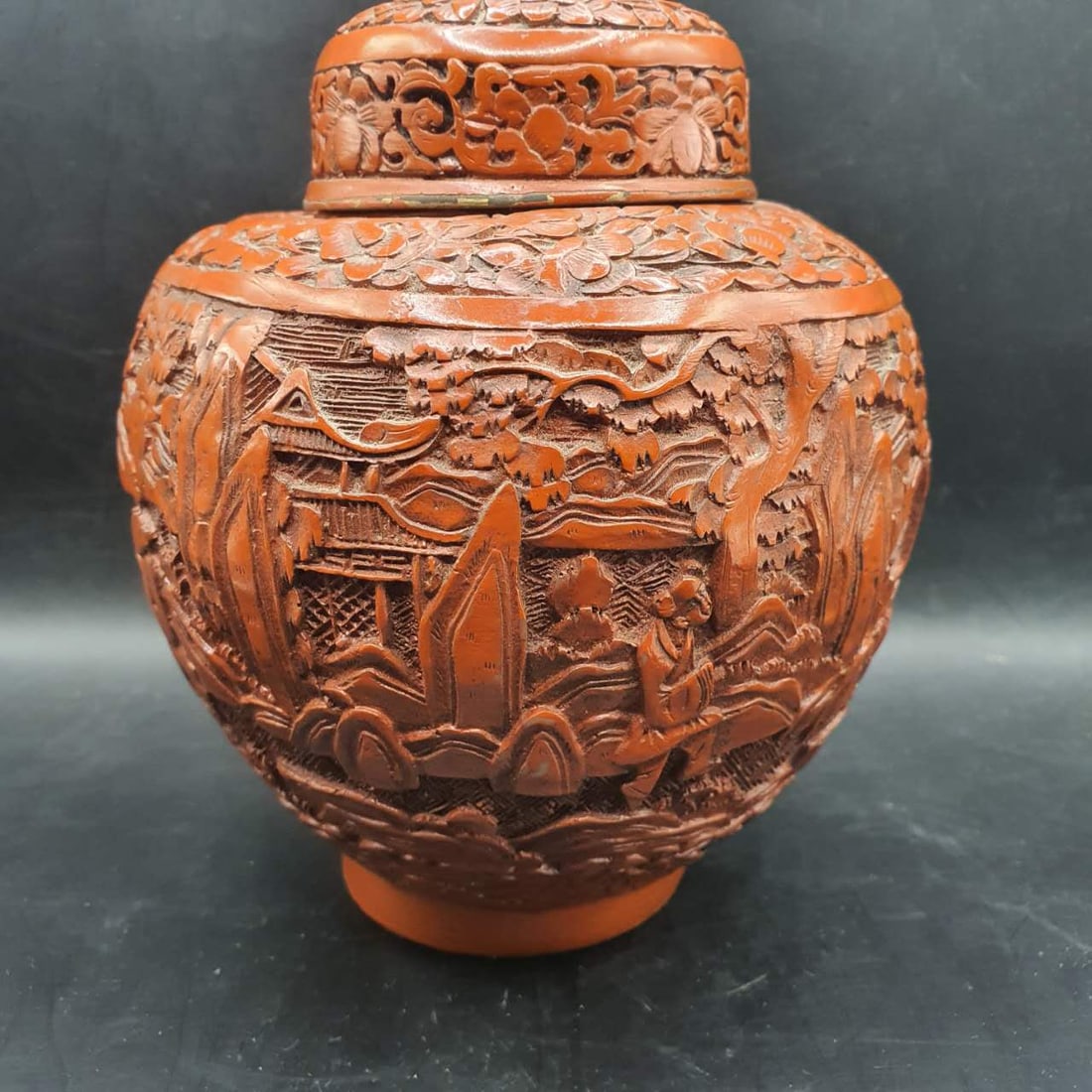 carved cinnabar lacquered: carved cinnabar lacquered