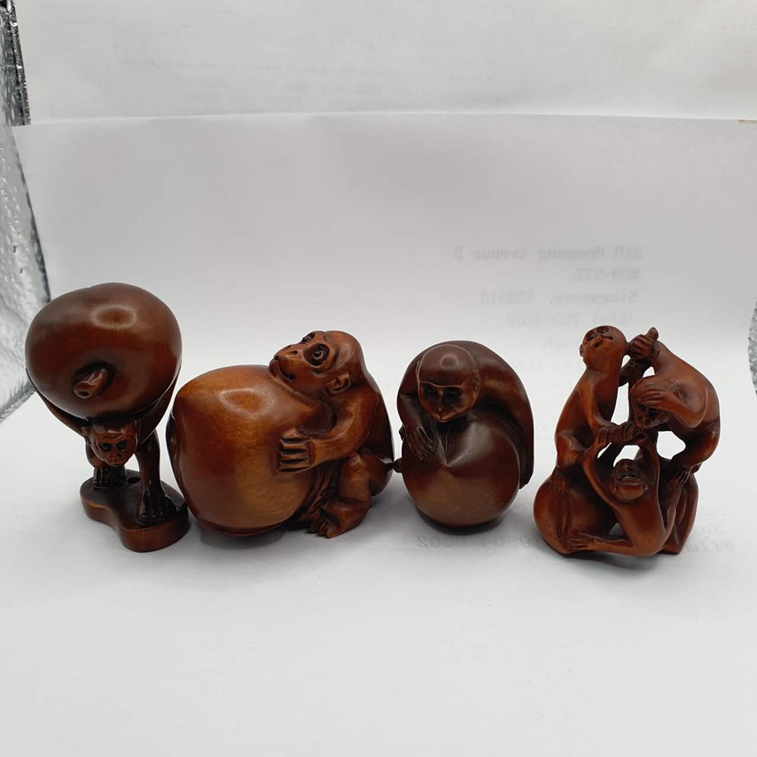 4 Japanese Netsuke Monkey Family Hand Carved Signed (1 of 11)