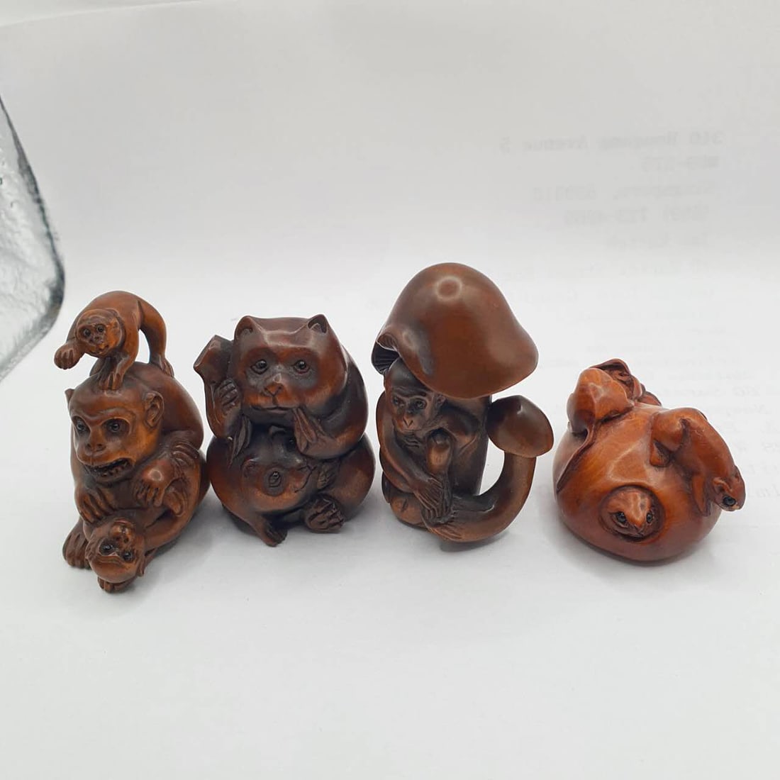 4 Japanese Netsuke Monkey Family Hand Carved Signed (1 of 9)