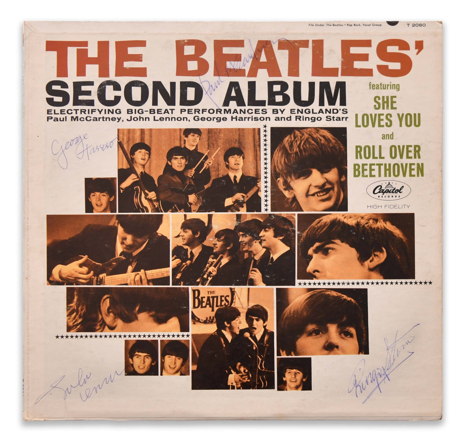 THE BEATLES - SIGNED THE BEATLES' SECOND ALBUM (CAPITOL RECORDS, T 2080, HIGH FIDELITY) (1 of 4)