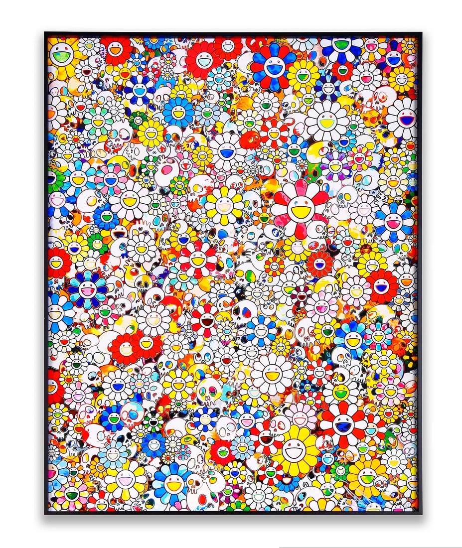 TAKASHI MURAKAMI (B. 1962), FLOWERS AND SKULLS COMPOSITION, DECORATIVE PRINT: TAKASHI MURAKAMI (B. 1962), FLOWERS AND SKULLS COMPOSITION, DECORATIVE PRINT Dimensions: Outer frame size: 50 x 70 cm. All measured values are appro x imate. Provenance and Authenticity: The present w