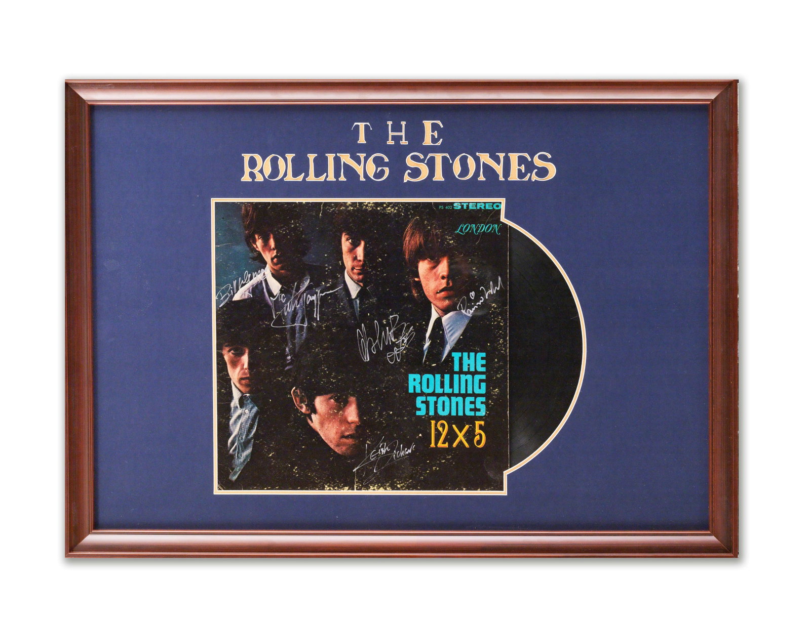 ROLLING STONES SIGNED VINYL RECORD OF "12 X 5": ROLLING STONES SIGNED VINYL RECORD OF "12 X 5" Dimensions: Outer frame size: 19.75 x 28 inches.All measured values are appro x imate. Provenance and Authenticity: His Collectible Has Undergone Rigorou