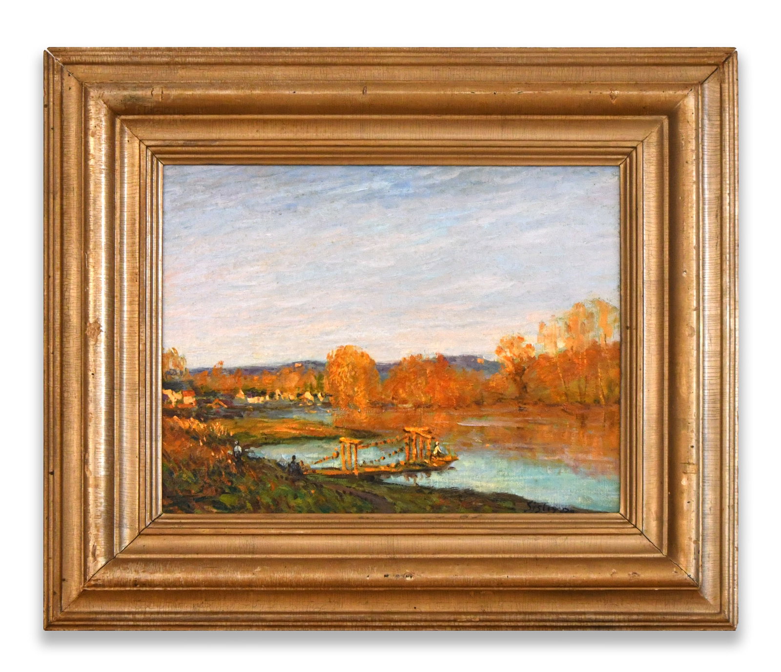 ALFRED SISLEY (1839-1899), ATTRIBUTED TO, OIL ON CANVAS: ALFRED SISLEY (1839-1899), ATTRIBUTED TO, OIL ON CANVAS Dimensions: Image size: 32 x 41 cm. All measured values are appro x imate. Outer frame size: 51.2 x 60.4 cm. All measured values are appro x ima