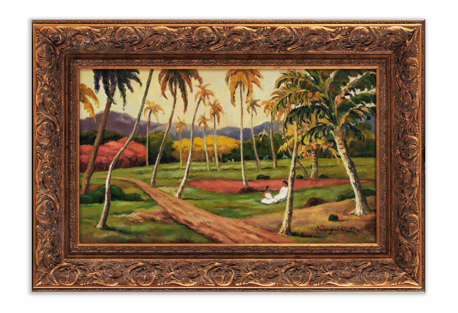 PAUL GAUGUIN (1848-1903), ATTRIBUTED TO, OIL ON CANVAS: PAUL GAUGUIN (1848-1903), ATTRIBUTED TO, OIL ON CANVAS Dimensions: Image size: 34 x 57 cm. All measured values are appro x imate.Outer frame size: 51 x 74.5 cm. All measured values are appro x imate. 