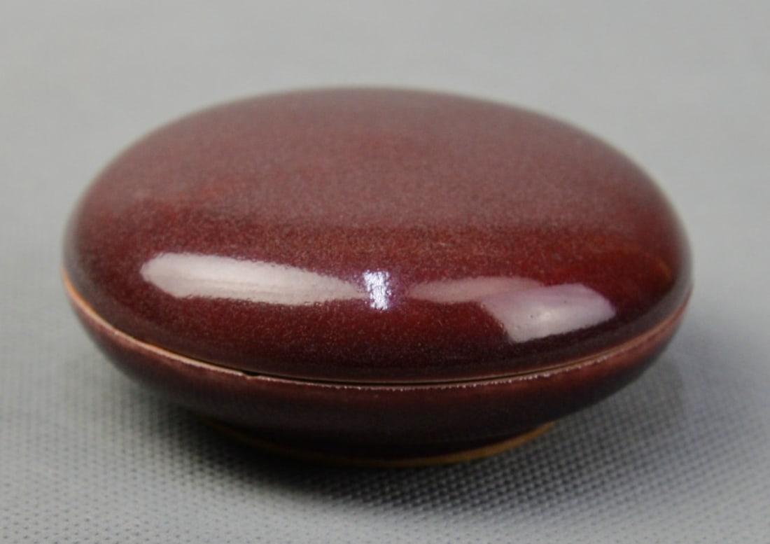 An Ox-blood Glazed Ink-box from Kang Xi Period Qing Dynasty: An Ox-blood Glazed Ink-box from Kang Xi Period Qing Dynasty, D: 4.5 x 3 3/4 x 3"