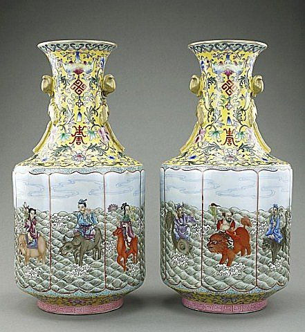 pair of Chinese Famille jaune vases (1 of 4)