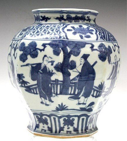 Chinese Blue and White porcelain Vase with figures (1 of 4)