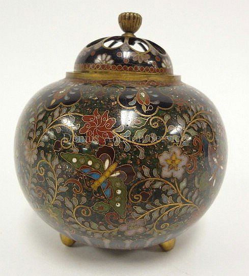Chinese CLOISONNE INCENSE BURNER; CLOBULAR KORO (1 of 6)