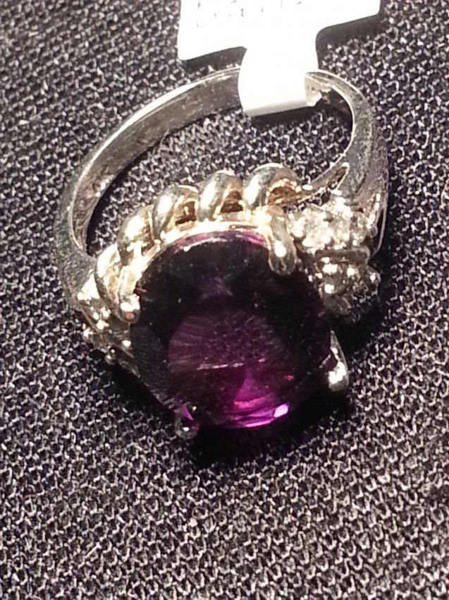 Genuine 3.21 ctw Amethyst & Diamond Ring 10K White Gold (1 of 1)