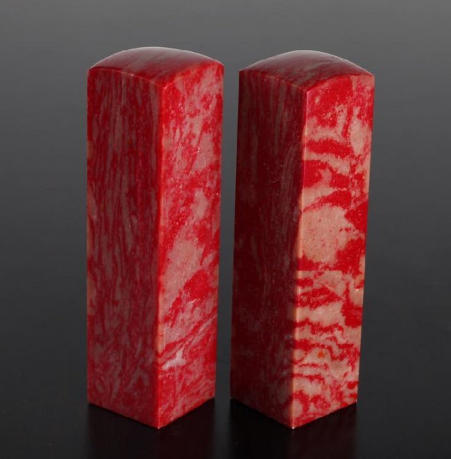 Pair of Chinese Chicken blood stone Seals (1 of 3)