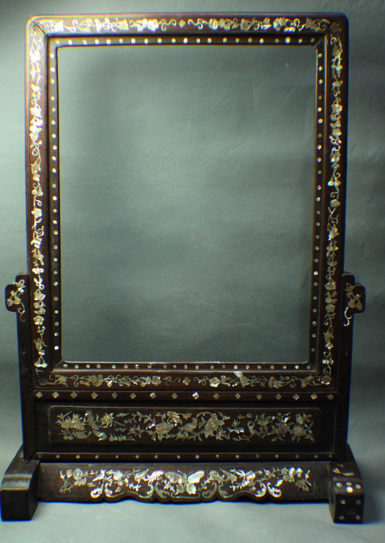 A Rosewood Mirror-stand Mosaiced with Shall-flowers (1 of 3)
