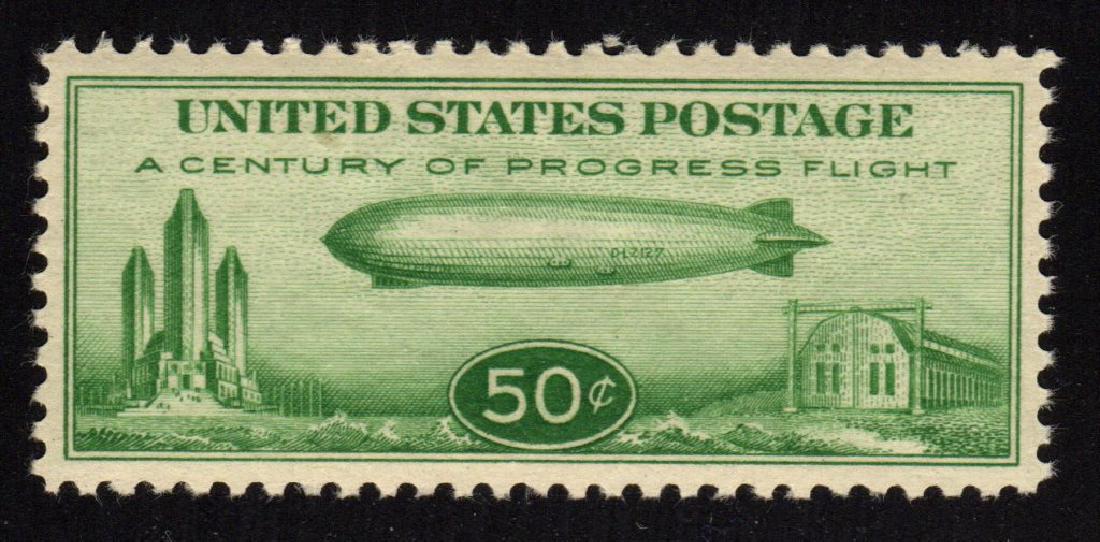 United States Scott C18 XF OG NH Graf Zeppelin SCV.$85: 50¢ green Graf Zeppelin, Scott C18, Unused with XF centering, full NH original gum. Select issue. 2017 SCV.$85