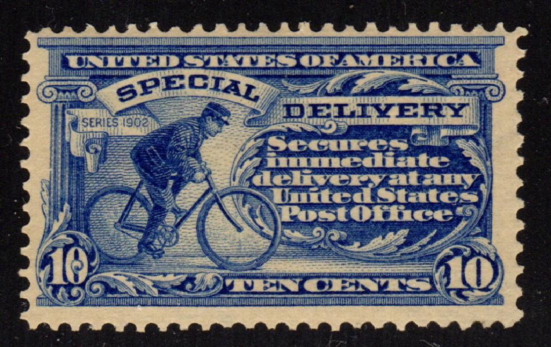 United States Scott E8 F-VF OG LH SCV.$110: Wmk.190 perf 12 special delivery, Scott E8, Unused with F-VF centering, very lightly hinged original gum. Nice dark ultramarine color. 2017 SCV.$110