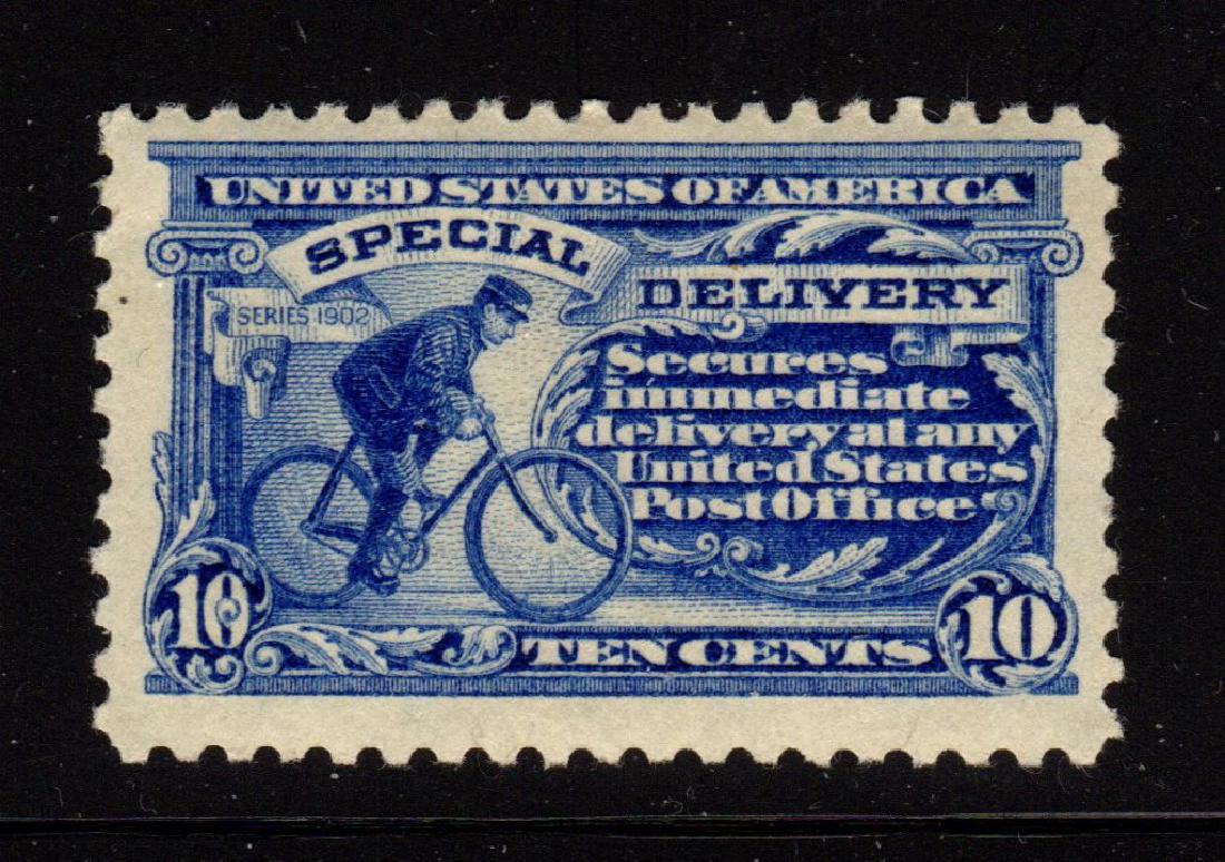 United States Scott E9 F-VF OG H SCV.$190: 10¢ Ultramarine 1914 perf 10 issue, Scott E9, Unused with F-VF centering, full previously hinged original gum, minor hinge remnant. Nice stamp. 2017 SCV.$190