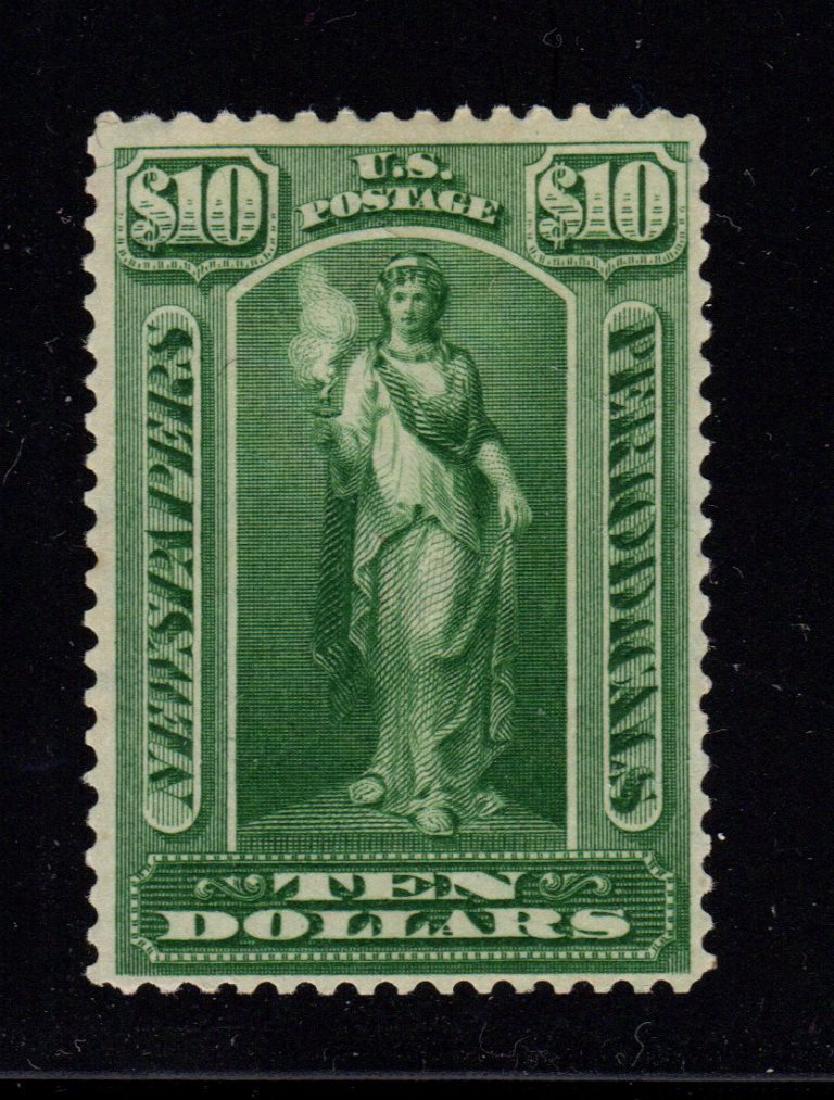 United States Scott PR122 VF OG NH $10 Newspaper: Ten dollar green 1896 newspaper issue, Scott PR122, Unused with VF centering, full never hinged original gum. 2017 SCV.105