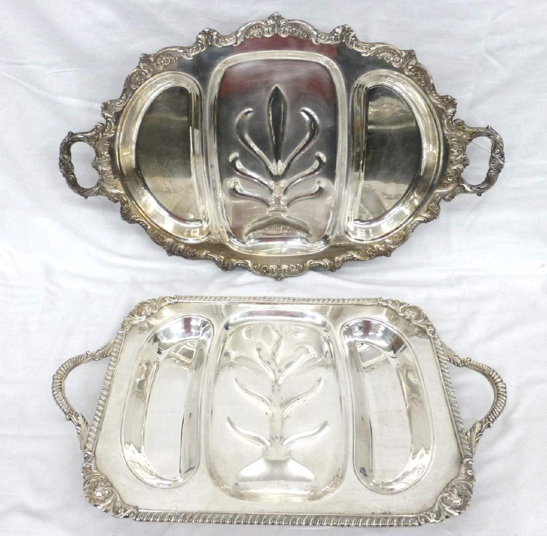 2 Large Handled Silverplate Meat Serving Trays Poole & (1 of 3)