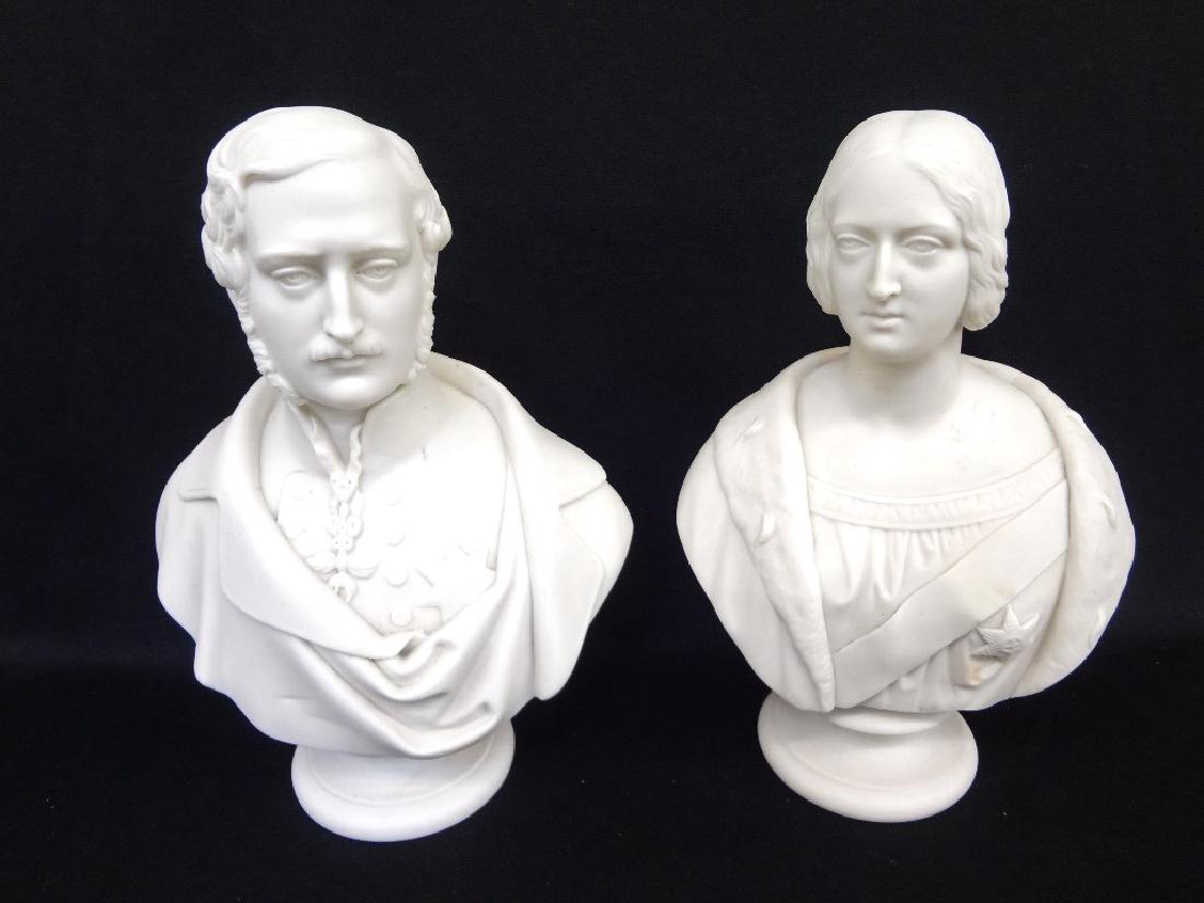 Queen Victoria and Prince Albert Copeland Westmacott: Queen Victoria and Prince Albert Copeland Westmacott Parian Busts: Nice pair of Copeland Parian Portrait busts of Queen Victoria and Prince Albert. Marked Copeland, J. Sherwood Westacott 1853 (British