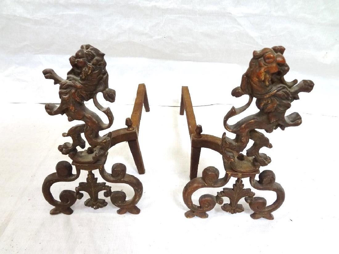 Cast Iron Lion Scroll Andirons (1 of 4)