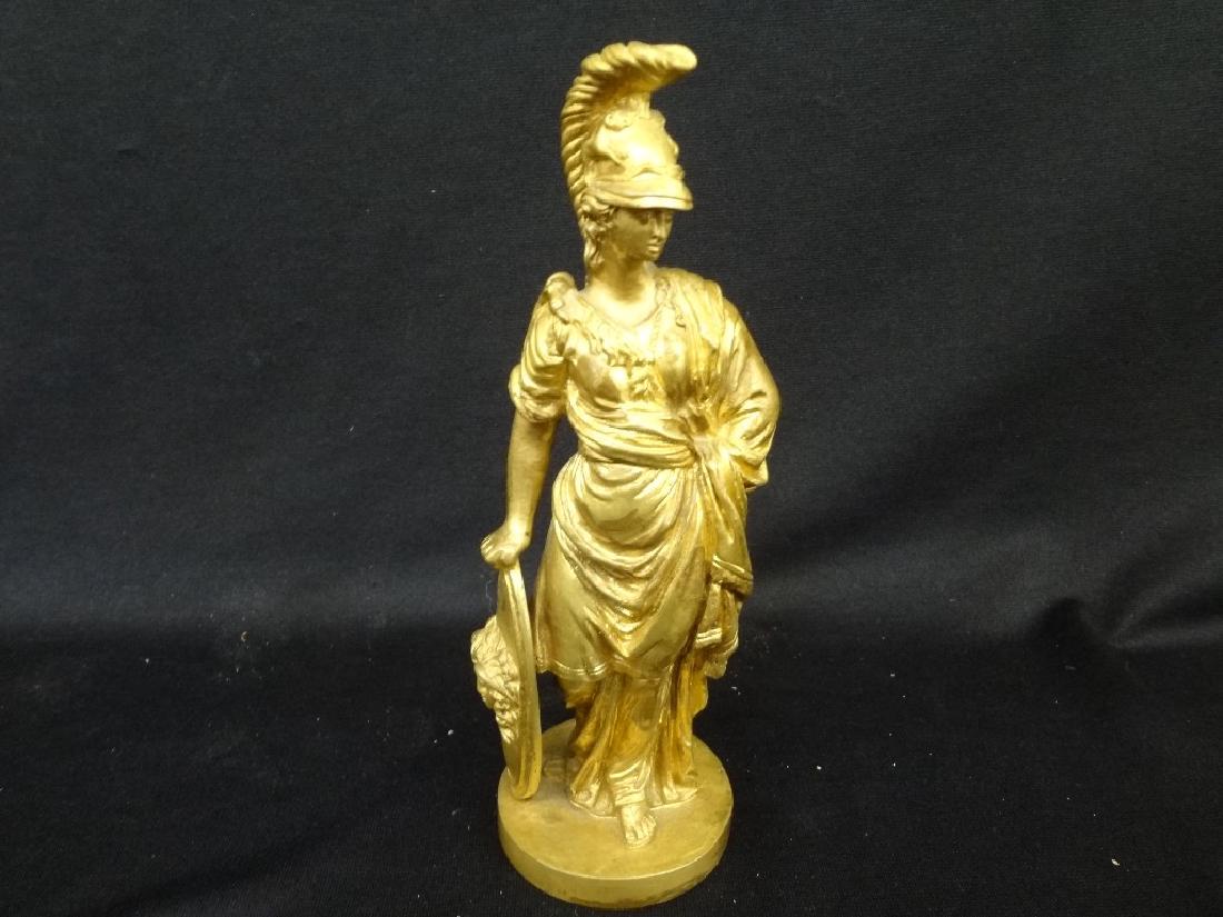 Small Bronzed Roman Soldier Painted Gold Holding Shield (1 of 7)