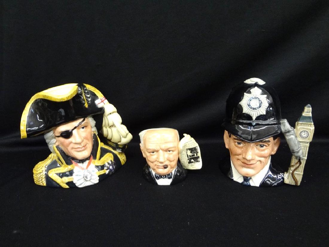 (3) Royal Doulton Toby Mugs: Admiral Nelson, Churchill, (1 of 7)