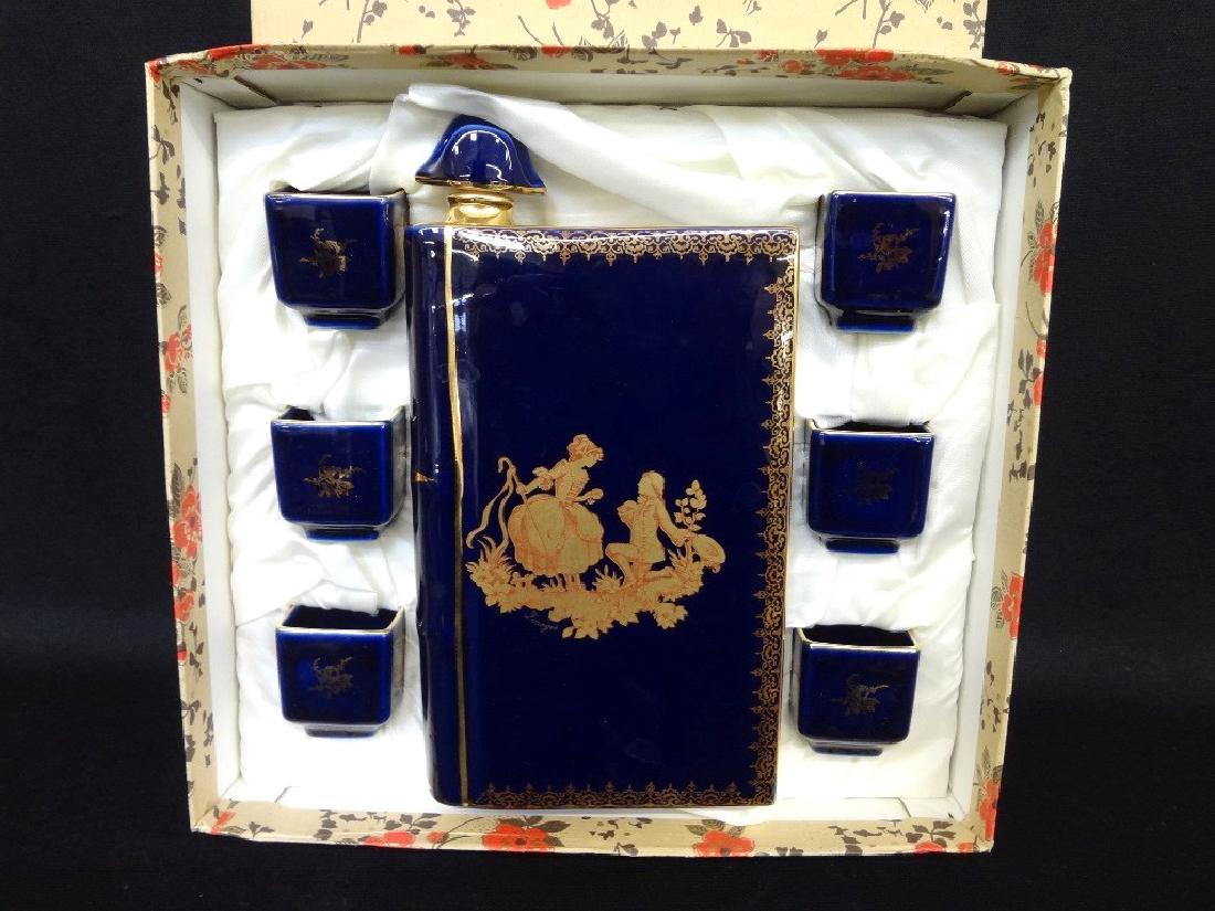 Limoges Porcelain Cobalt Flask and Glass Set in (1 of 4)