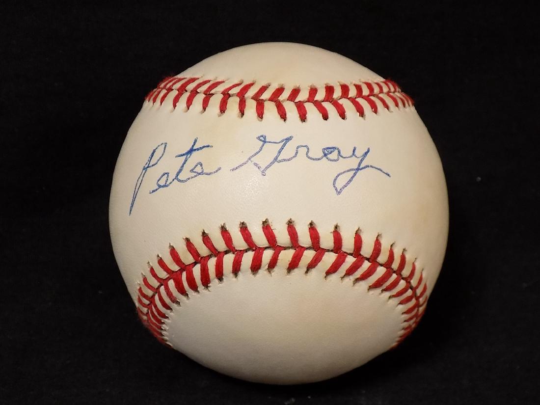 Pete Gray Autographed OAL Bobby Brown Baseball & 8x10 (1 of 2)
