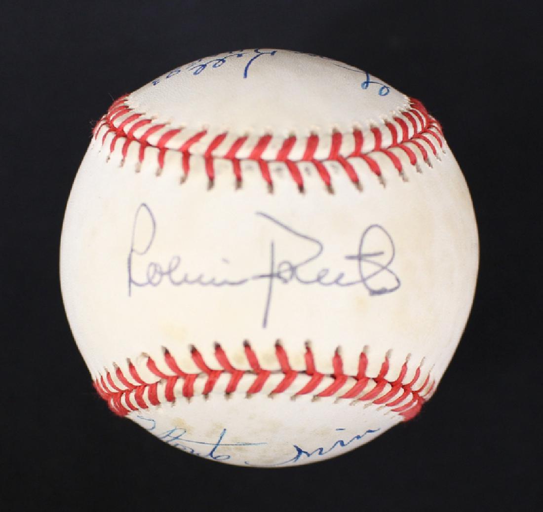 Baseball Hall of Fame members autographed ONL William: Baseball Hall of Fame members autographed ONL William White baseball with Robin Robert (SS), Ralph Kiner, Monte Irvin, Whitey Ford, George Kell and Steve Carlton. Ball is a little off-color but still 