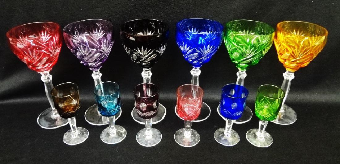(12) Bohemian Moser Style Colored Cut to Clear Stemware (1 of 4)