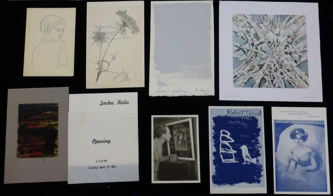 Collection of 1960's Modern Art Ephemera and Works: Includes 1966 Joseph Cornell, 1966 Robert Cornell, Sacha Kolin 1965 East Hampton Opening, Alfred Manessier Falerie France 1971, A Photo of a phot of Garbo. An interesting Collection From the collectio