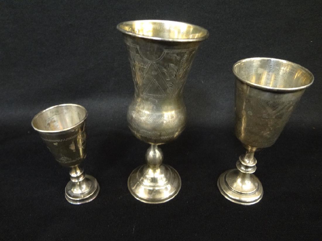 (3) Silver Kiddish Cups: (3) Silver Kiddish Cups: Weigh 134 grams and measure 5.5", 4.5", and 3".