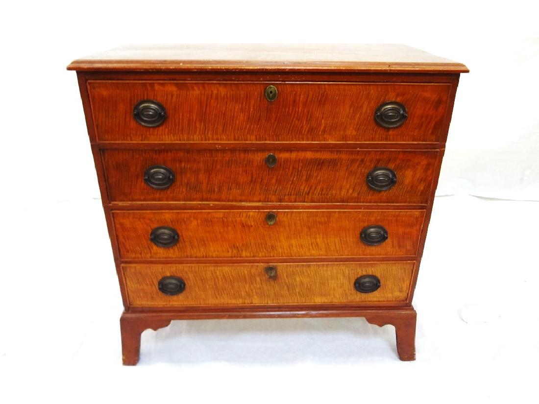 1830's Chippendale Tiger Maple 4 Drawer Chest with (1 of 6)