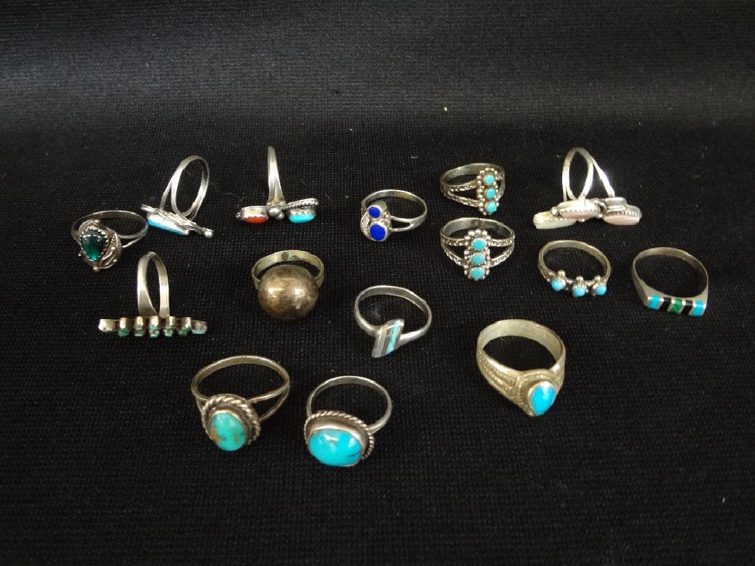 (15) Sterling Southwest Jewelry Rings: Turquoise, red (1 of 5)