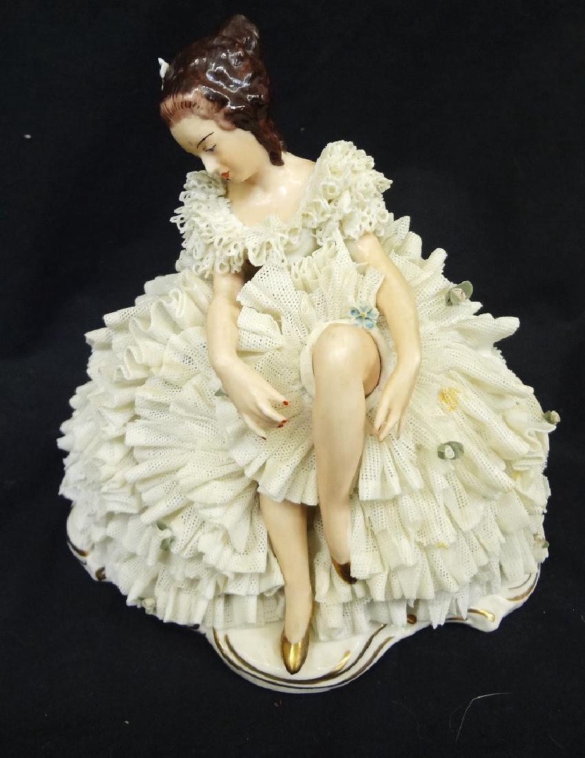Dresden German Porcelain Dancer with Lace Dress (1 of 4)