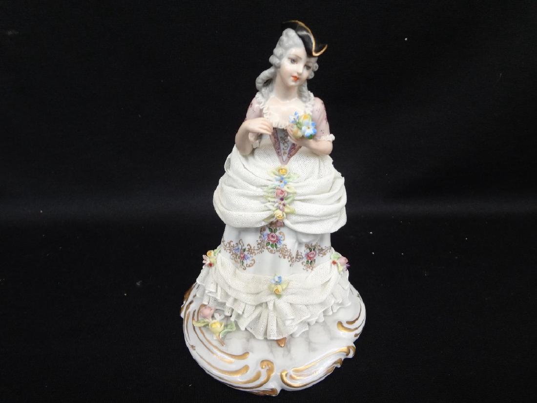 Capodimonte Lace Figurine: Capodimonte Lace Figurine: Nice Capodimonte Figure with lace. There is some minor chips to parts of the lace. Marked on the base. Stands 7 inches tall.