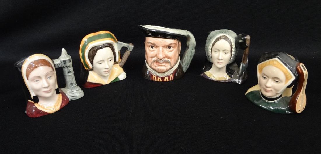 (5) Royal Doulton Character Mugs: King Henry VIII and: (5) Royal Doulton Character Mugs: King Henry VIII and His Wives: Great group of Royal Doulton Mugs. Including in this lot: Henry VIII D6648 from 1975, Catherine of Aragon D6658 1975, Catherine Howard 