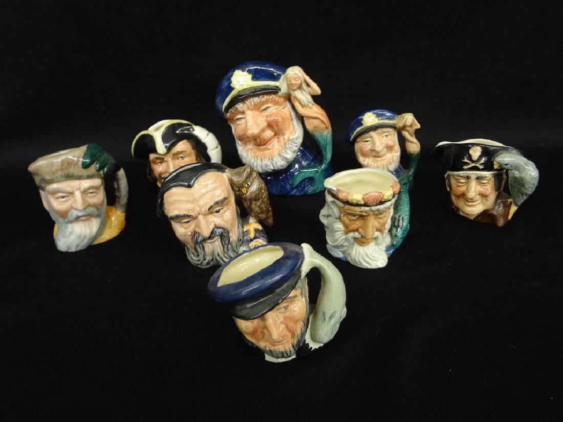 (8) Royal Doulton Character Mugs Merlin, Robinson: (8) Royal Doulton Character Mugs Merlin, Robinson Crusoe, Neptune, Others: Including Robinson Crusoe D6546 1959, Capt. Henry Morgan D6510 1957, Merlin D6543, Neptune D6650 1960, Long John Silver D6512