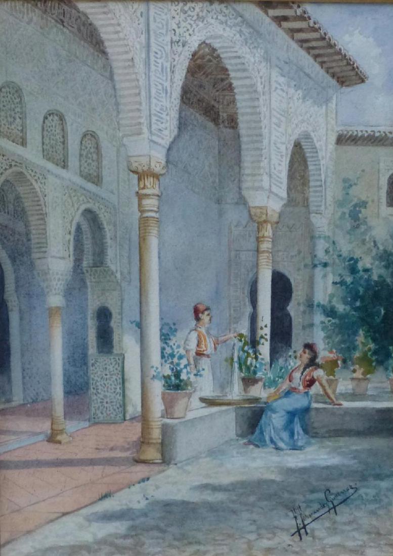 Federico Gimenez Fernandez (Spain, 1841-1873): 8" x 5 3/4" visible image Watercolor, signed lower right