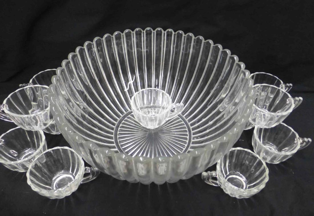 HEISEY 13 PC RIBBED GLASS PUNCH BOWL SET (1 of 3)