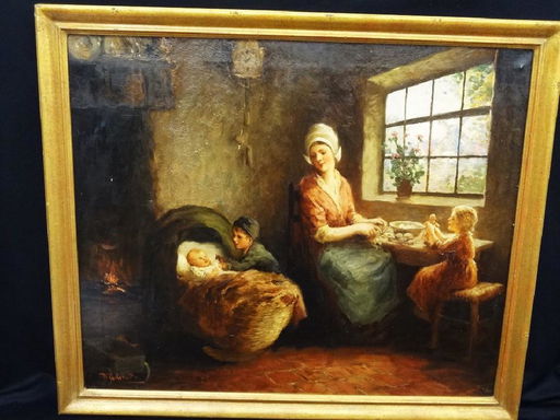 F G Grust Dutch 1889 Original Oil On Canvas Mother Jul 19