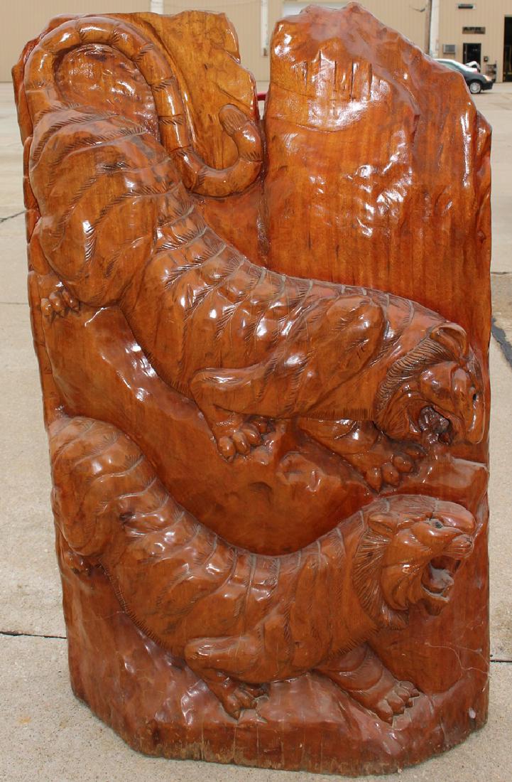 Monumental Chinese Wood Carving of Tigers (1 of 3)