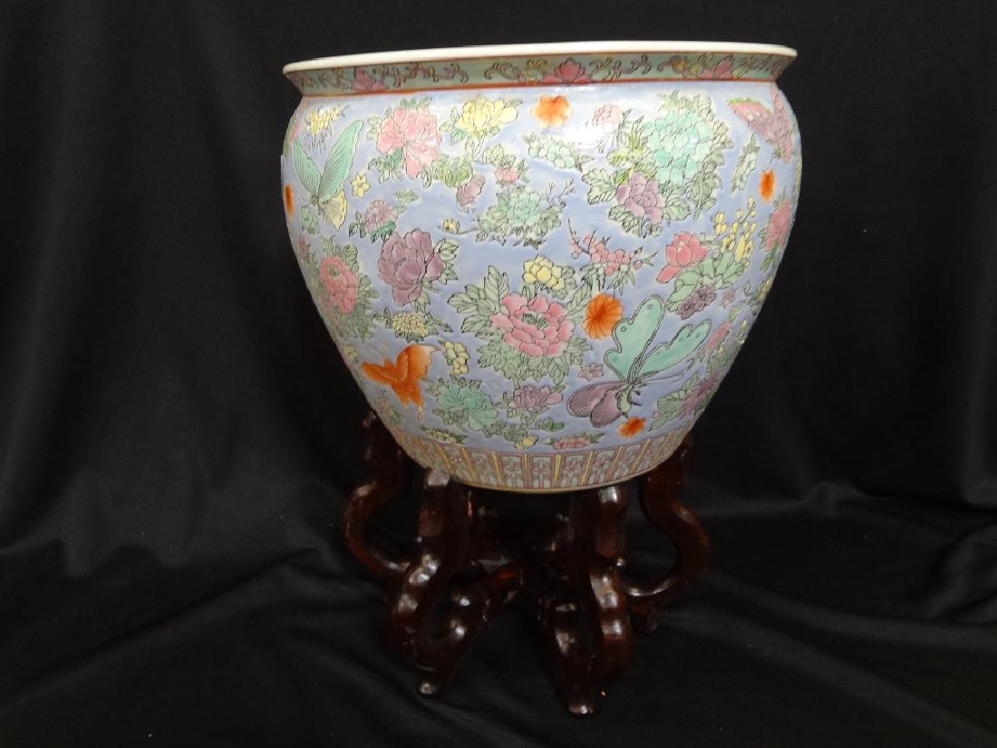 Large Chinese Porcelain Jardiniere on Folding Teak (1 of 8)
