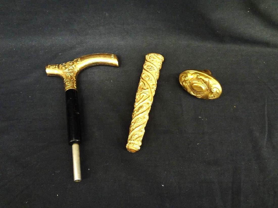 (3) Ornate Brass Pieces: Cane Handles, Door Knob (1 of 5)