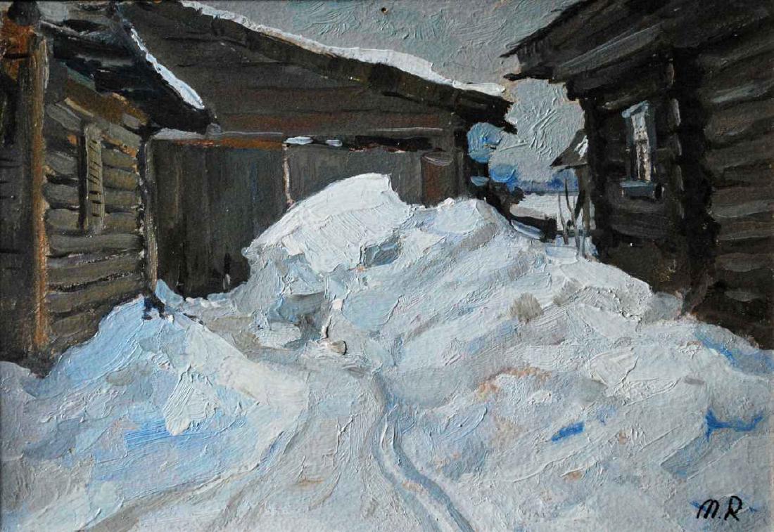Mark Kremer (Russian, b. 1928) Oil Winter Courtyard (1 of 3)