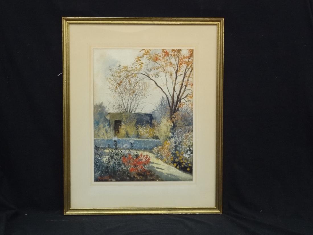 Hans H. Volck Cleveland School Original Watercolor: Hans H. Volck Cleveland School Original Watercolor: Hans H. Volck (American, 20th Century painter from Cleveland). Floral garden scene by Cleveland native Volck. Image size is 19.5 x 14.5. Matted and 