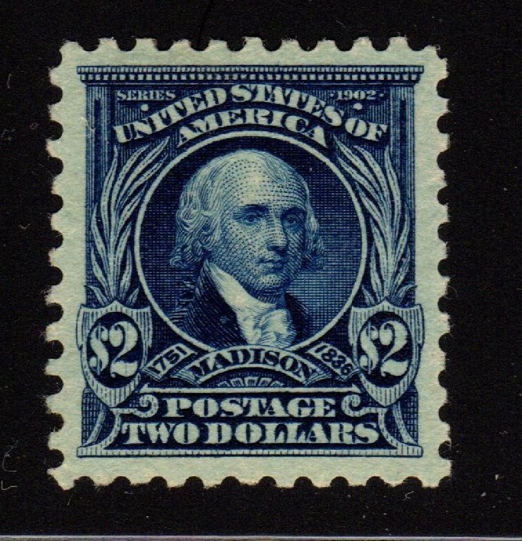 United States Scott 479 XF OG NH $2 Madison Scott $210: Perf 10, 1917 dark blue $2 issue, Scott 479, Unused with XF centering, glazed over but NH original gum. So cataloged as hinged. Select appearance with great color. 2017 SCV.$210++