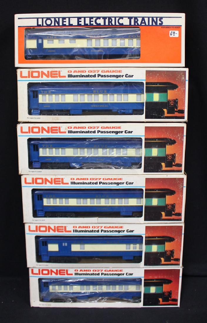 Lionel Blue Comet Passenger Cars 9536 9537 9538 9539: Set of five, pre-owned Lionel Blue Comet Passenger Cars 9536 9537 9538 9539 9540 O-Scale Train cars in the original boxes plus a newer 6-19000 Blue Comet Dining car. All appear to be in very good+ con