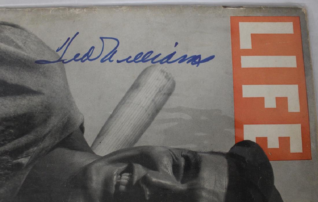 Ted Williams Signed Life Magazine: Ted Williams Signed Life Magazine, boldly signed in blue sharpie. Large signature. Comes with an ALOA from James Spence. Suggested bid $150